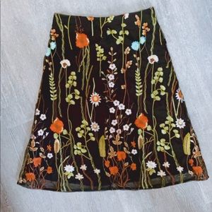 Black Embroidery Floral A-Line Skirt